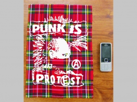 Punk is protest - chrbtová nášivka na škótskom káre, veľkosť cca. A4 (po krajoch neobšívaná)